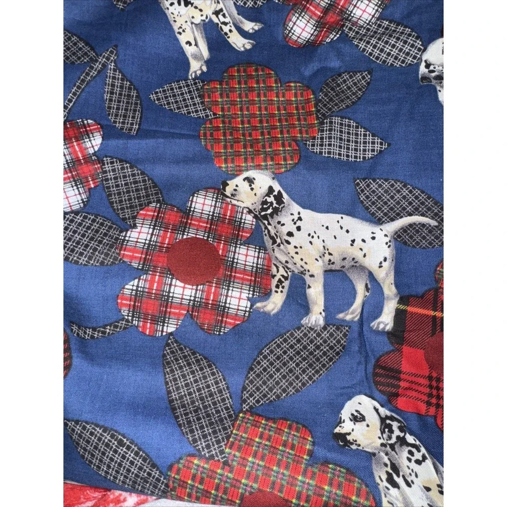 Vtg CS Shamash & Sons Fabric Dalmatian Puppy Dogs Plaid Flowers On Blue 3 Yds